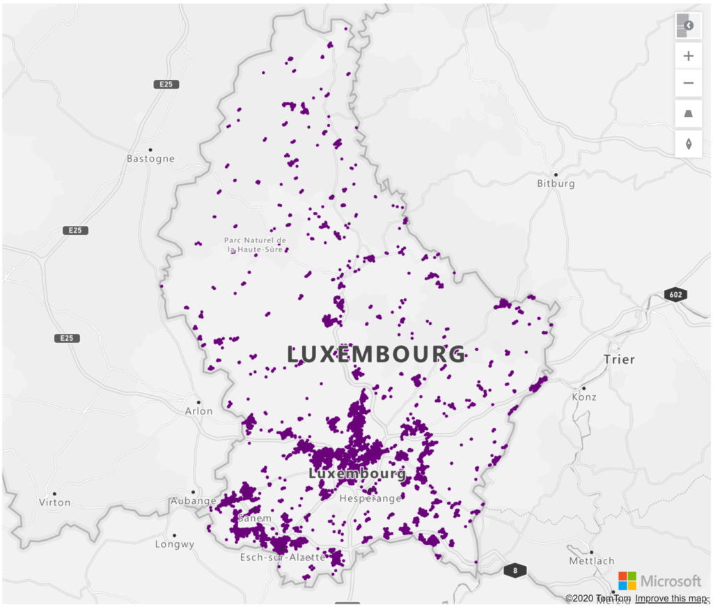 Luxembourg Geolocations Addresses for Power BI Tableau QlikView Qlik Sense